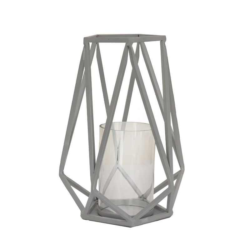 10 in. Glacier Gray Candle Lantern with Glass Chimney