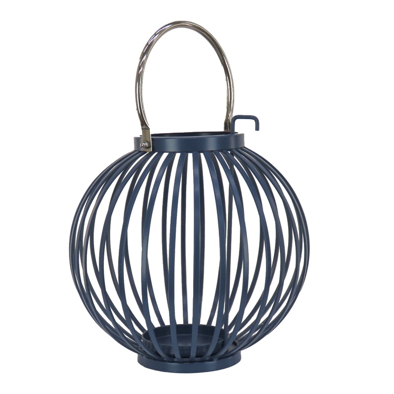 11 in. Modern Design and Finish Dark Blue Outdoor Lantern Candleholder