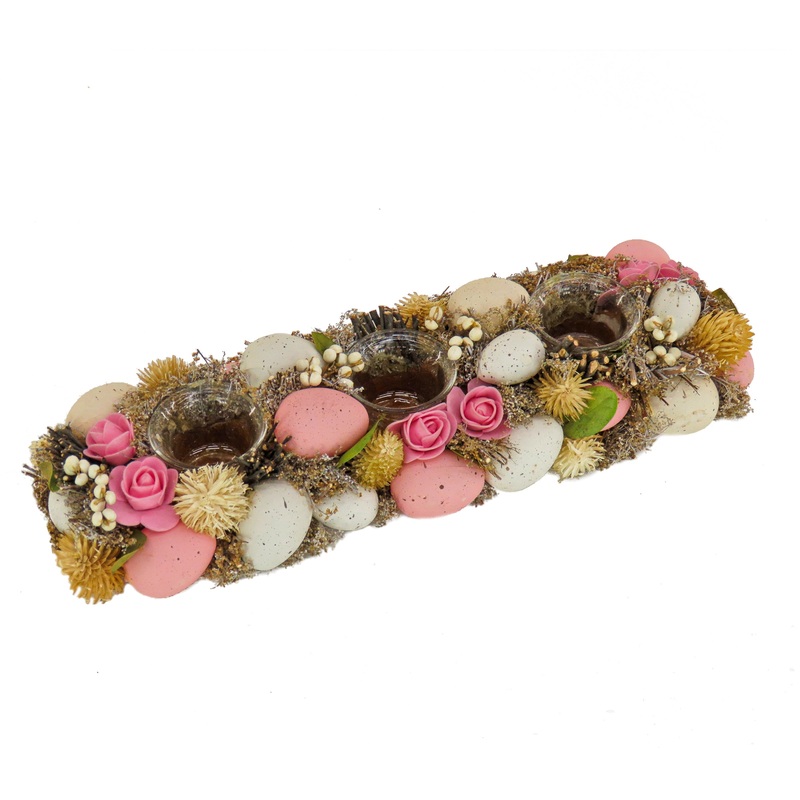 16 in. Easter Candleholder Table Decoration Decorated with Pastel Eggs and Flower Blooms