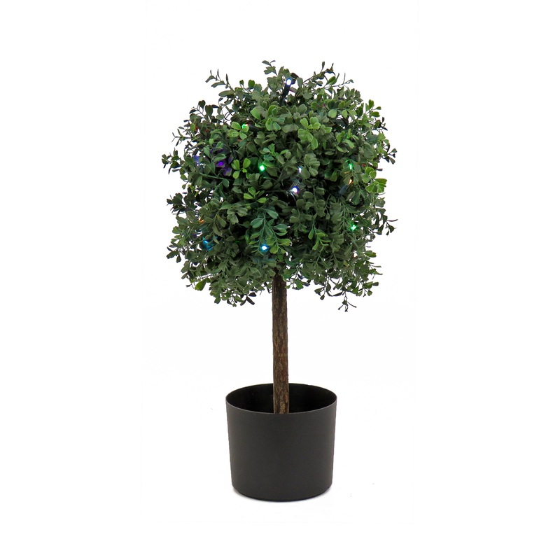 2 ft. Pre-Lit Boxwood Single Ball Topiary with Multi-Function LED Lights