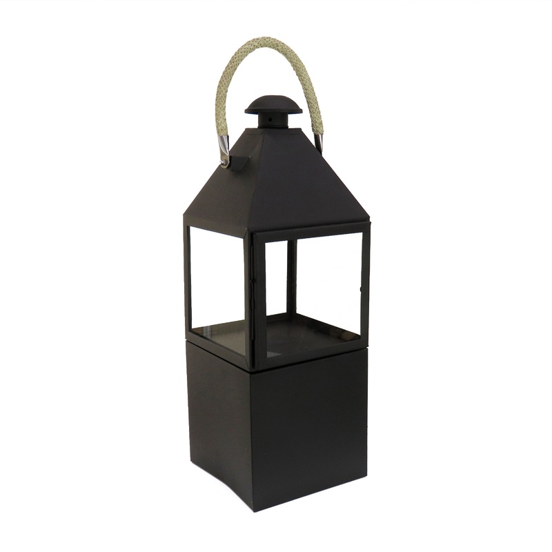 29 in.  Matte Black Finish Enclosed Glass Outdoor Lantern Candleholder