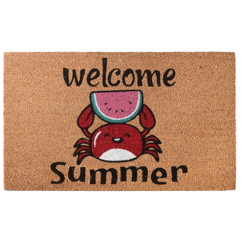 30 in. Green Welcome Summer Crab and Watermelon Coir Doormat