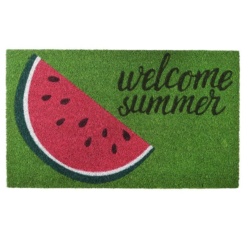 30 in. Green Welcome Summer Watermelon Coir Doormat