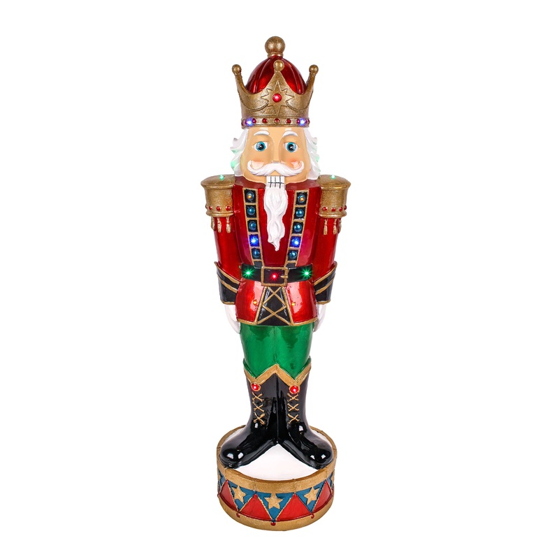 36 in. Pre-Lit Nutcracker Christmas Decoration with Multicolor LED Lights with Hand Painted Details, Plug-In