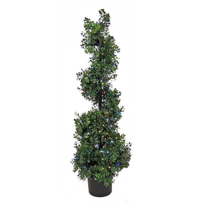 4 ft. Pre-Lit Boxwood Spiral Topiary with Multi-Function LED Lights