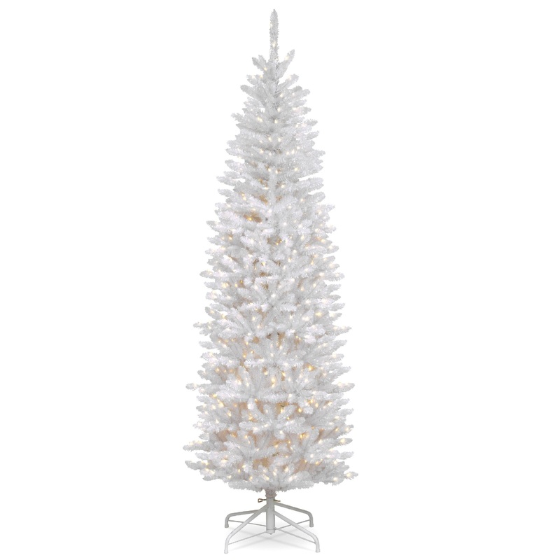 6.5 ft. Pre-Lit Kingswood Fir White Pencil Tree with Clear Lights, Plug-In