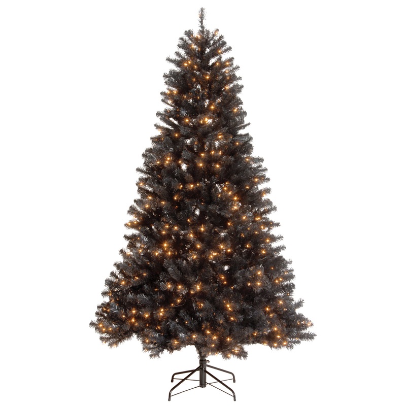 7.5 ft. Halloween Pre-Lit North Valley Spruce Full Black Tree with White Lights, Plug-In