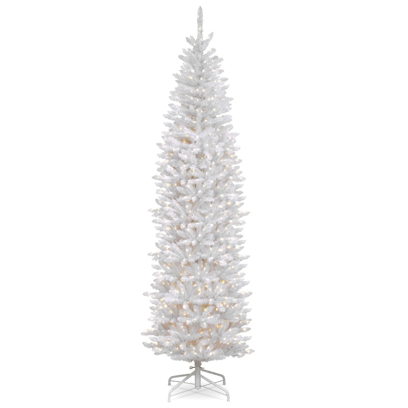 9 ft. Pre-Lit Kingswood Fir White Pencil Tree with Clear Lights, Plug-In