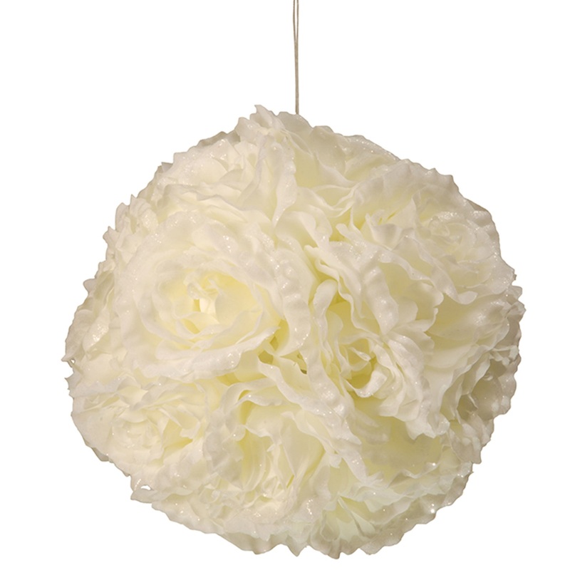 9 in. Glittered White Rose Hanging Ball