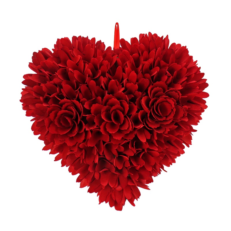 11" Red Floral Valentines Heart Decoration