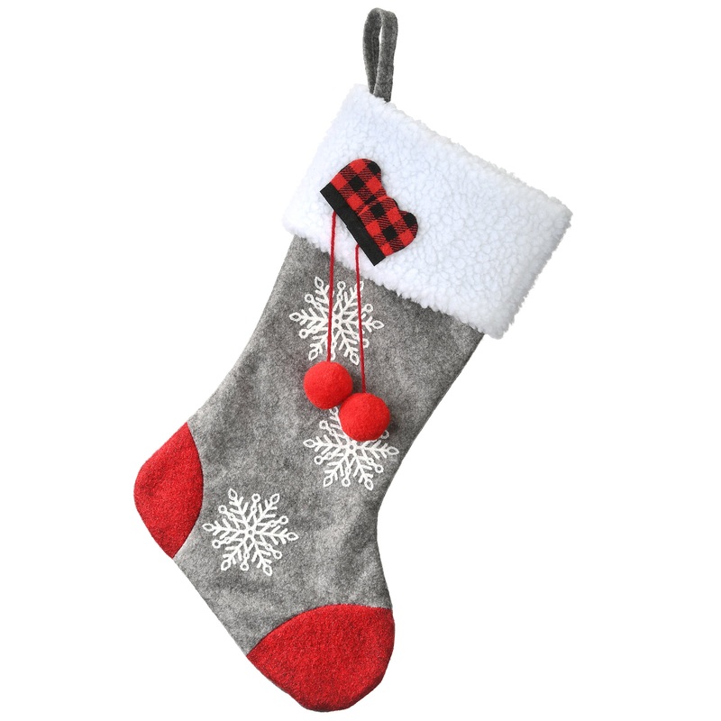 18 in. Gray Christmas Stocking with Snowflakes
