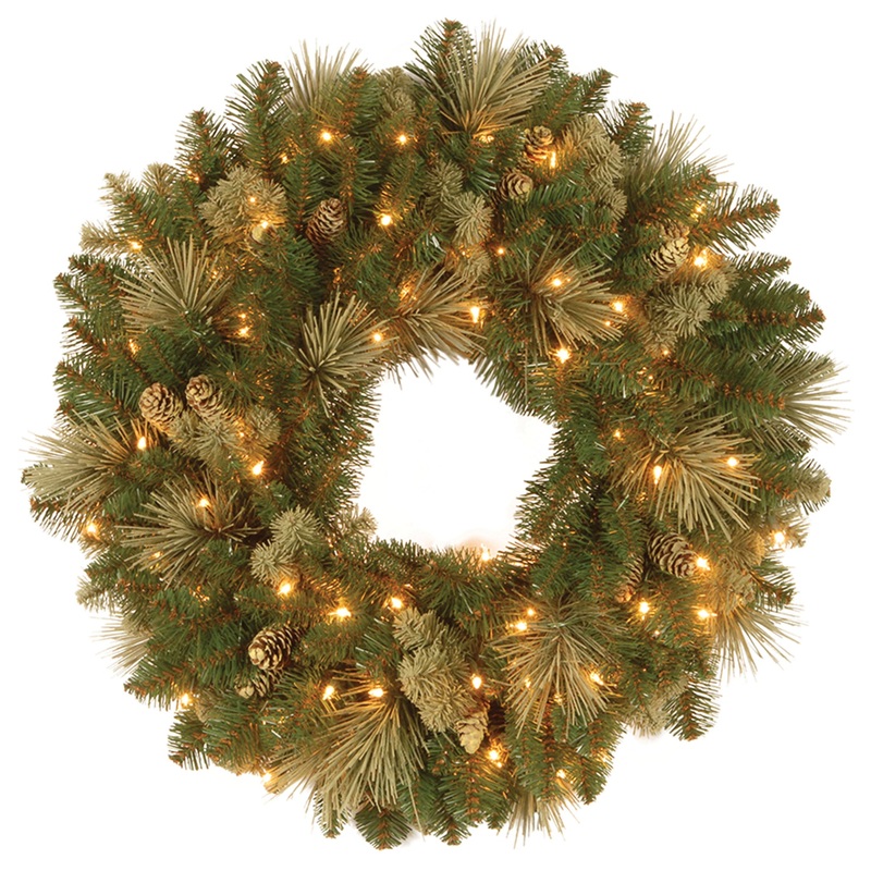 24 in. Pre-Lit Carolina Pine Wreath with Clear Lights