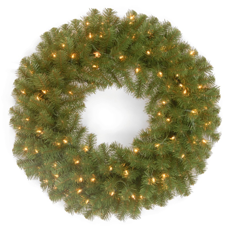 24 in. Pre-Lit North Valley Spruce Wreath with Clear Lights, Plug-In