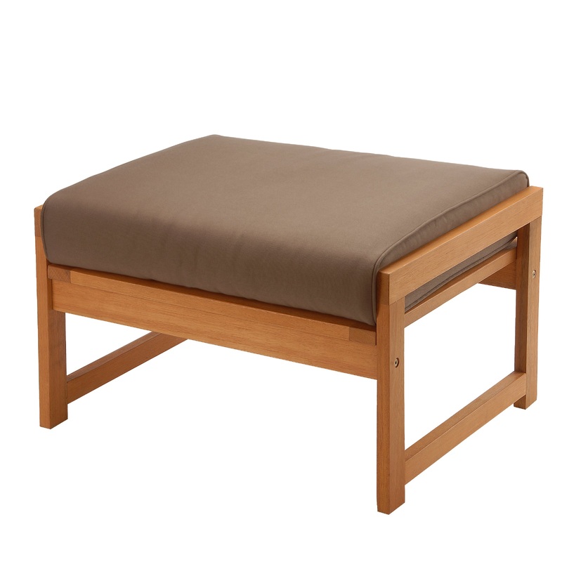 28x21x16 in. Eucalyptus Grandis Wood Ottoman, Natural Color, Beige Cushion