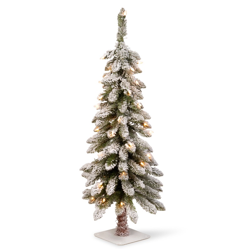 3 ft. Pre-Lit Snowy Downswept Forestree Tree with Clear Lights, Plug-In