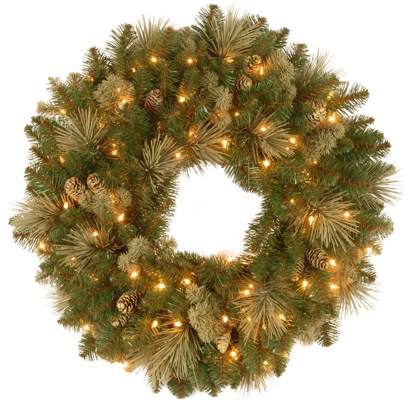 30 in. Pre-Lit Carolina Pine Wreath with Clear Lights