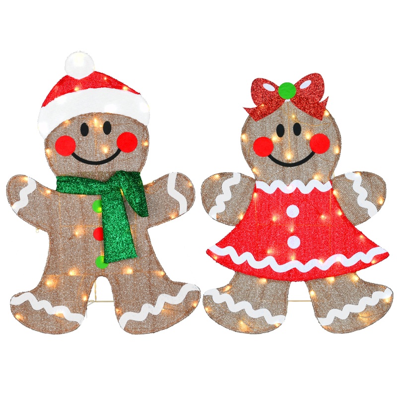 35 in. Pre-Lit Gingerbread Cookie Couple, Plug-In
