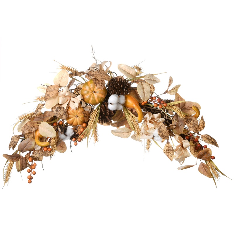36 in. Fall Door Decoration with Pine Cones, Pumpkins, Gourds, Assorted Leaves