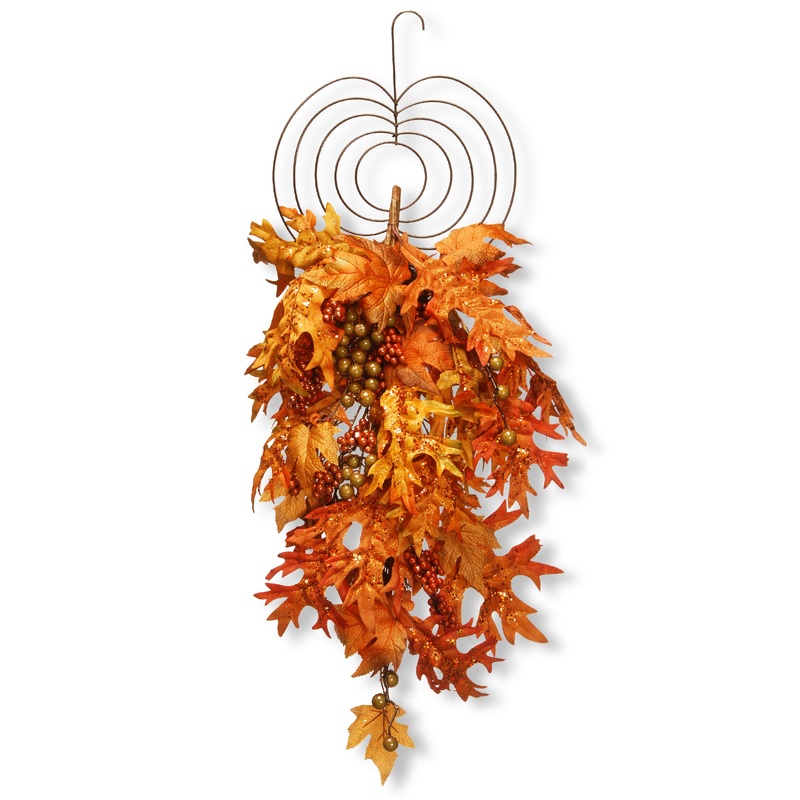 36 in. Fall Teardrop Wall Decoration with Berry Clusters, Maple Leaves