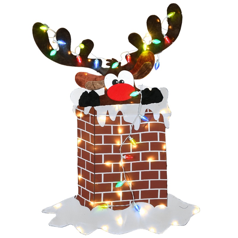 47 in. Pre-Lit Reindeer Stuck in Chimney Decoration, Plug-In