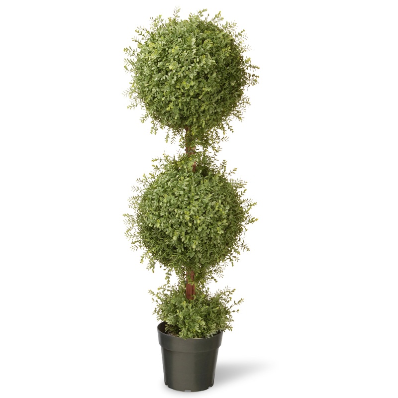 48 in. Mini Tea Leaf 2 Ball Topiary with Dark Green Round Growers Pot