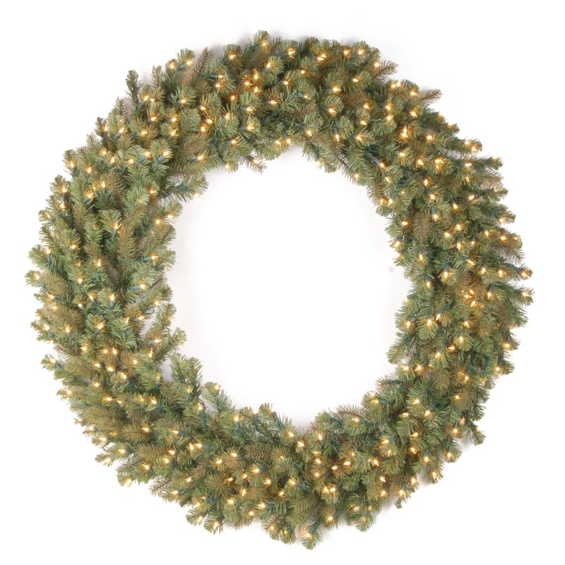 48 in. Pre-Lit Downswept Douglas Wreath with Warm White LED Lights