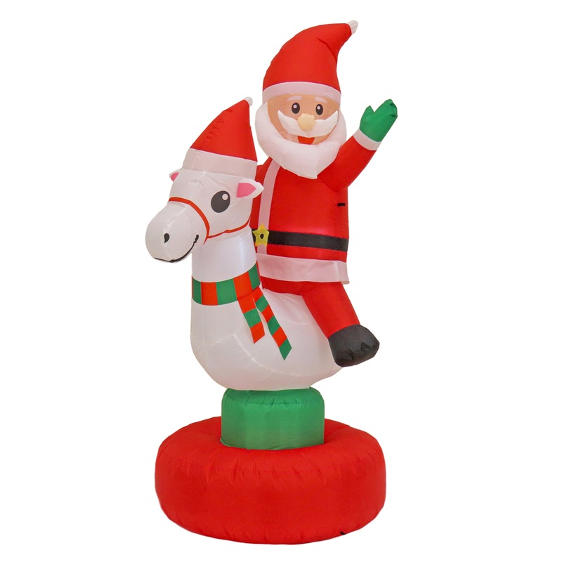 6 ft. Red Inflatable Blow Up Santa on Horse, Plug-In