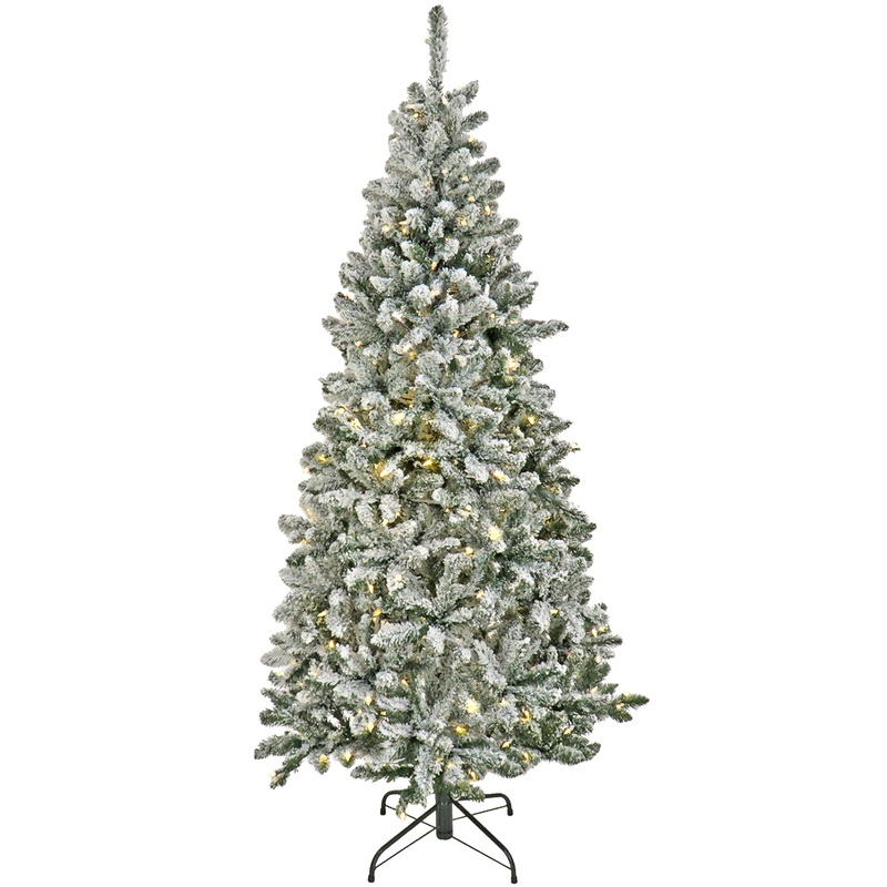 9 ft. Pre-Lit Snowy Chatham Slim Tree with PowerConnect Warm White LED Lights,