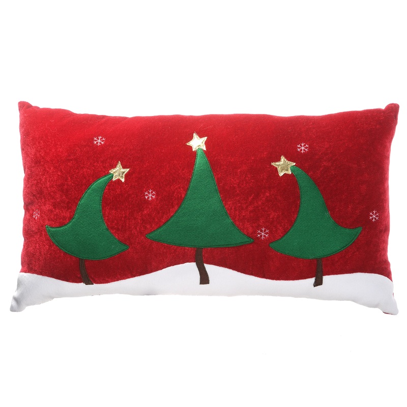 13 in. by 23 in. General Store Collection Red Lumbar Pillow with Christmas Trees