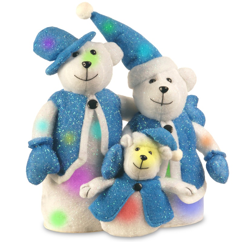 16 in. Pre-Lit Cotton Snowman Family with Battery Operated LED Lights