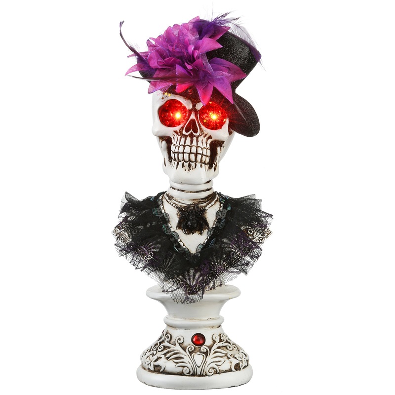 17 in. Halloween Female Skeleton Bust with LED Lights