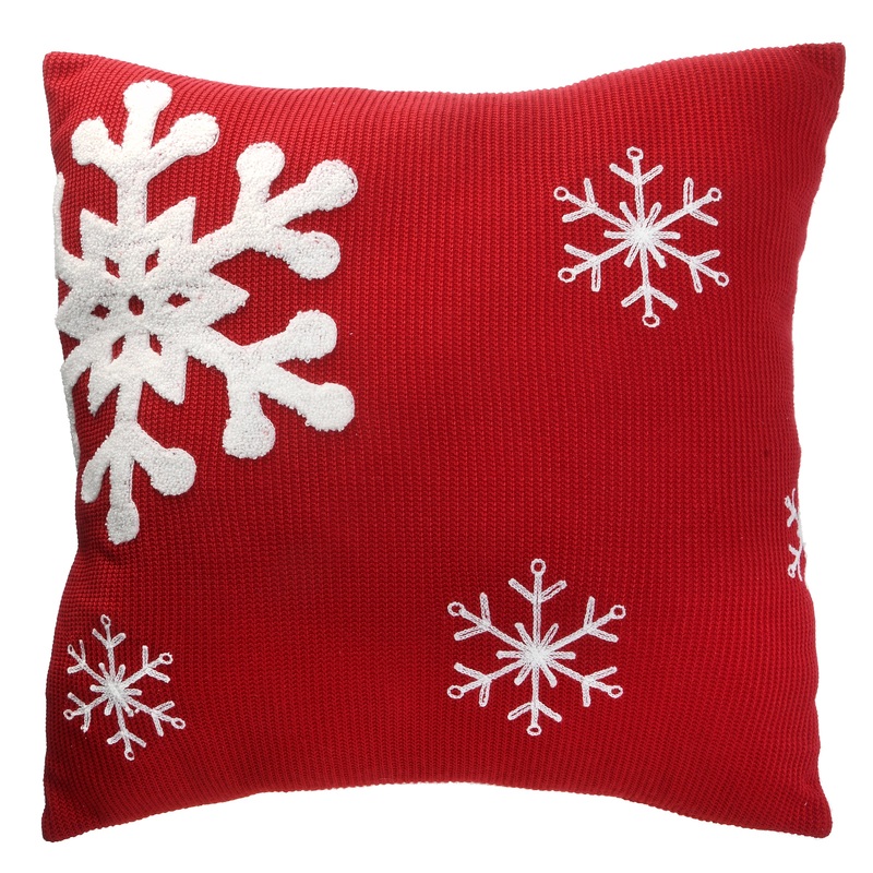 18 in. General Store Collection Red Pillow with Snowflakes