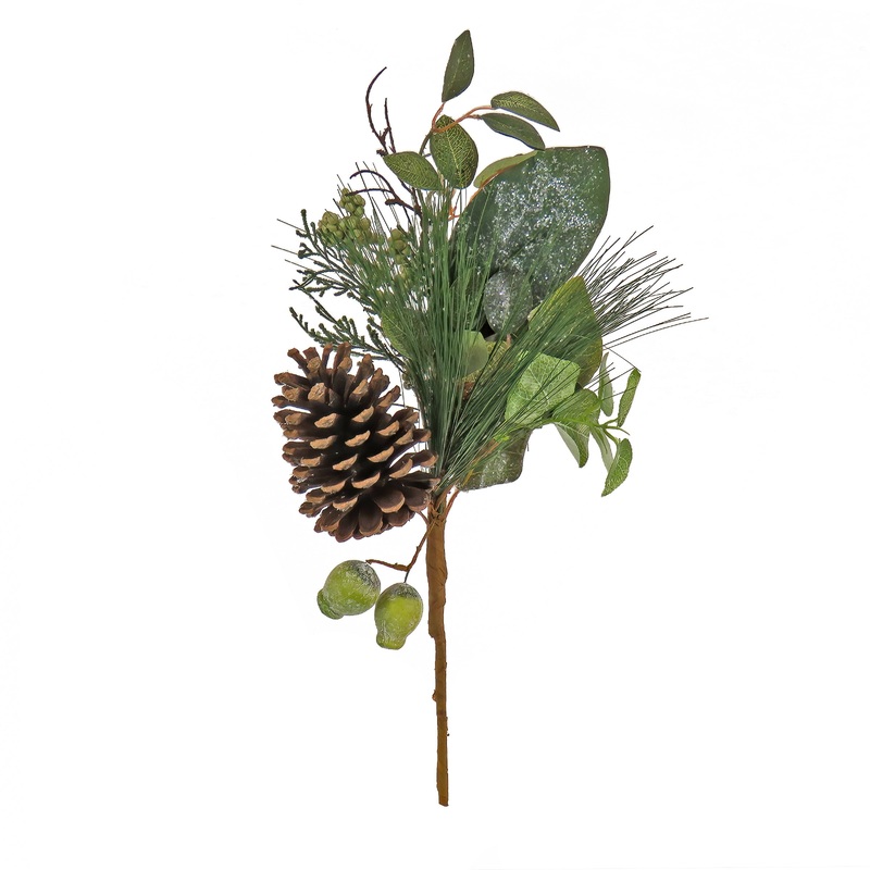19 in. Pine, Berry and Cone Plastic Pick