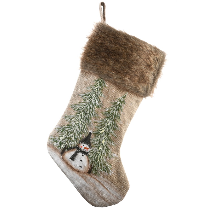 21 in. Alpine Collection Evergreens and Snowman Stocking