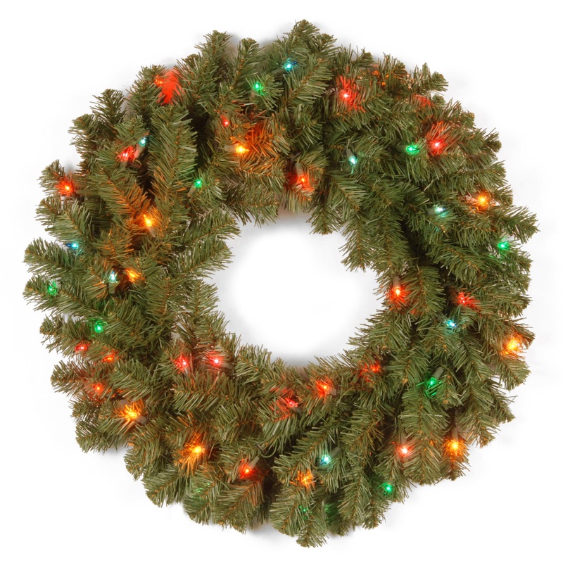 24 in. Pre-Lit Kincaid Spruce Wreath with Multicolor Lights