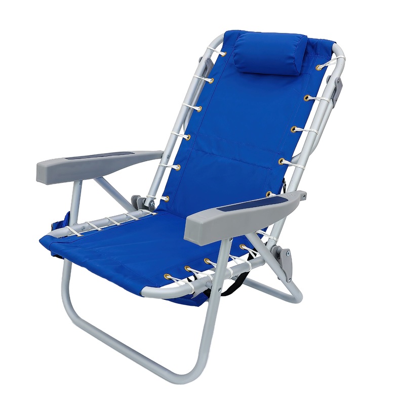 24x24x26 in. Aluminum Blue Horizontal Stripe Print Beach Chair with Pillow and side Pouch
