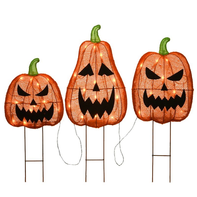 26 in. Halloween Pre-Lit Jack-O-Lantern Garden Stakes