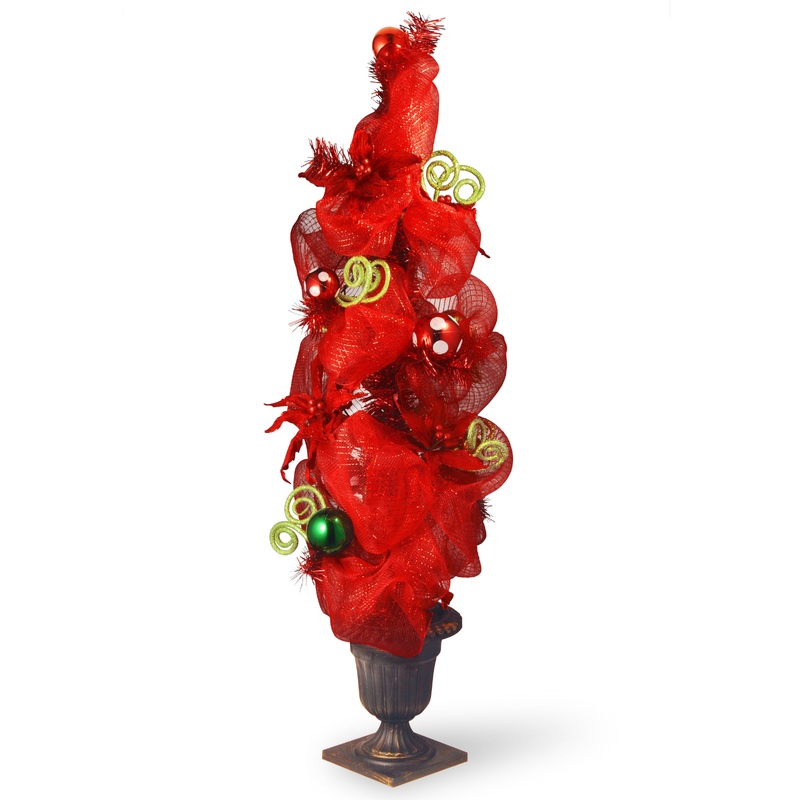 4 ft. Decorative Collection Red Ribbon Entrance Tree