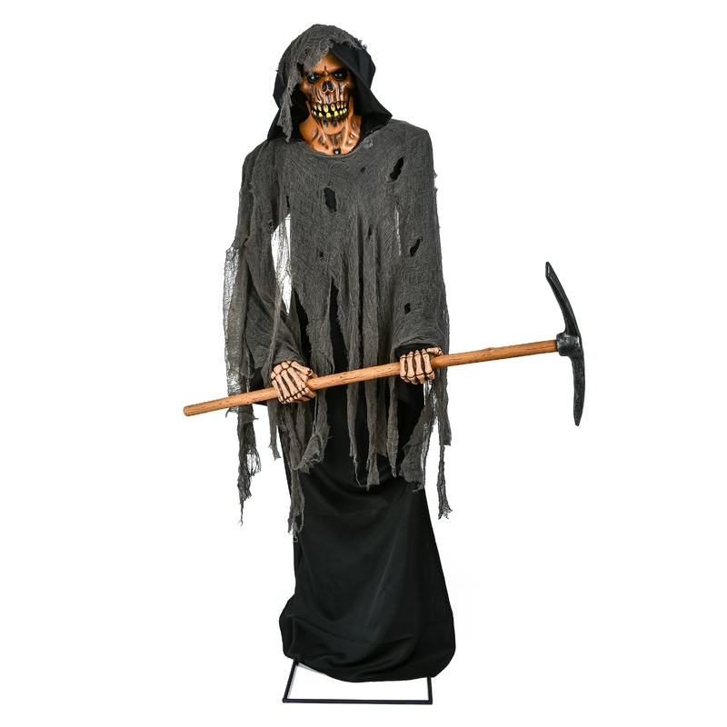 67 in. Pre-Lit Halloween Sound Activated Animated Grave Digger Skeleton