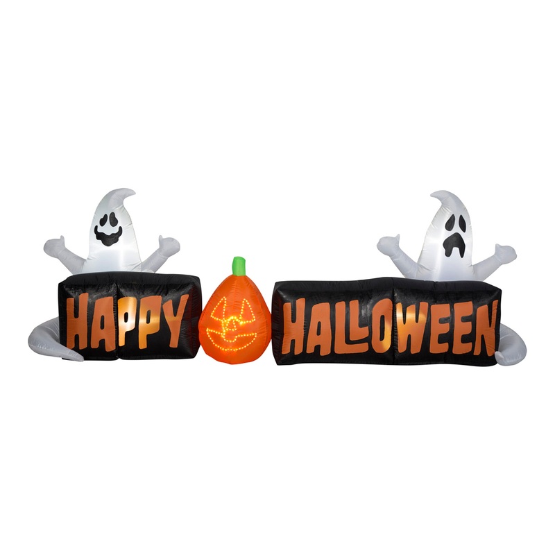 9 ft. Airblown Inflatable Happy Halloween Sign with Ghosts and Flashing Lights