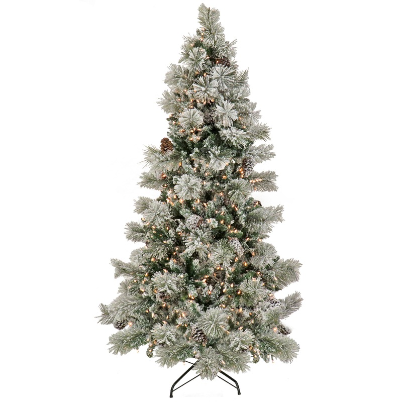9 ft. Pre-Lit Snowy Yorkshire Tree with Clear Lights, Plug-In