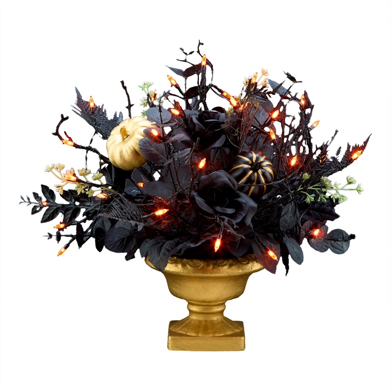 16 in. Halloween Chic Eek Black and Gold Centerpiece with LED Lights