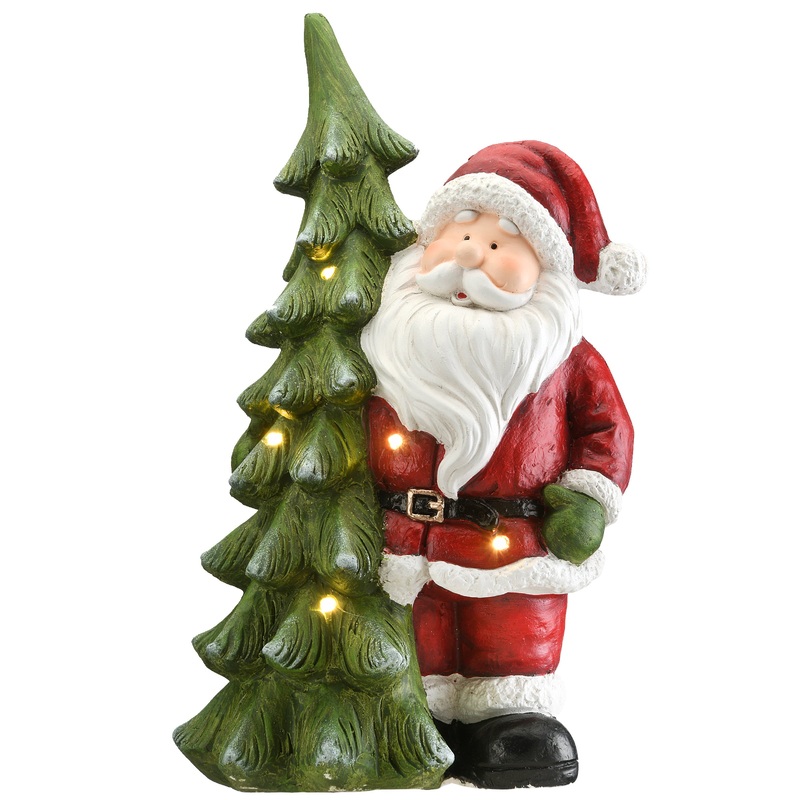17 in. Lighted Santa with Christmas Tree Figuerine