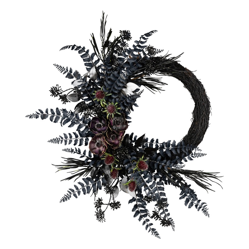 18 in. Halloween Deep Purple Fern Sakura Half Wreath
