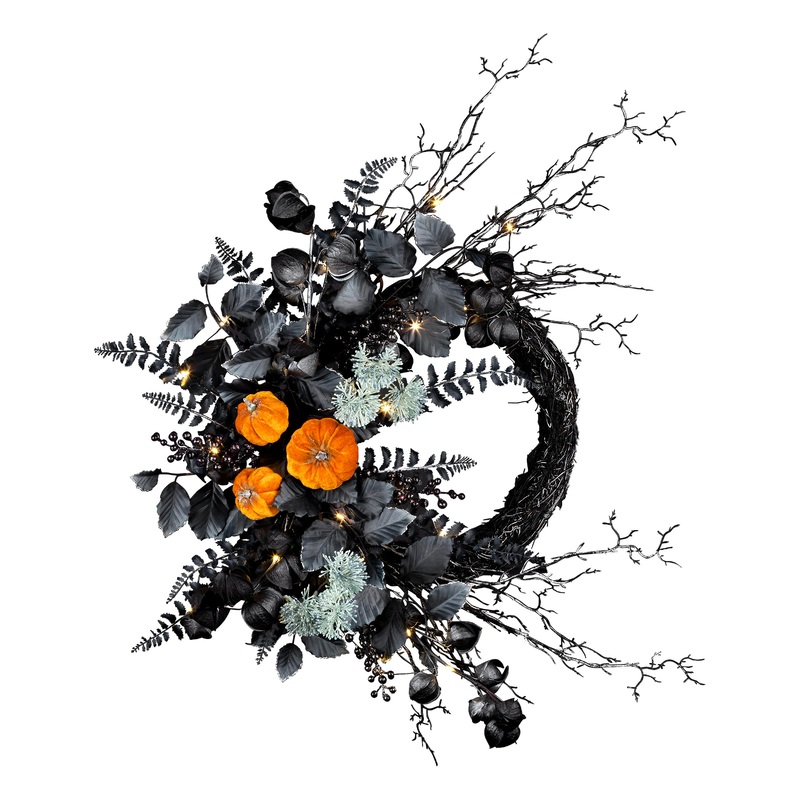 20 in. Halloween Wreath with Pumpkins and LED Lights