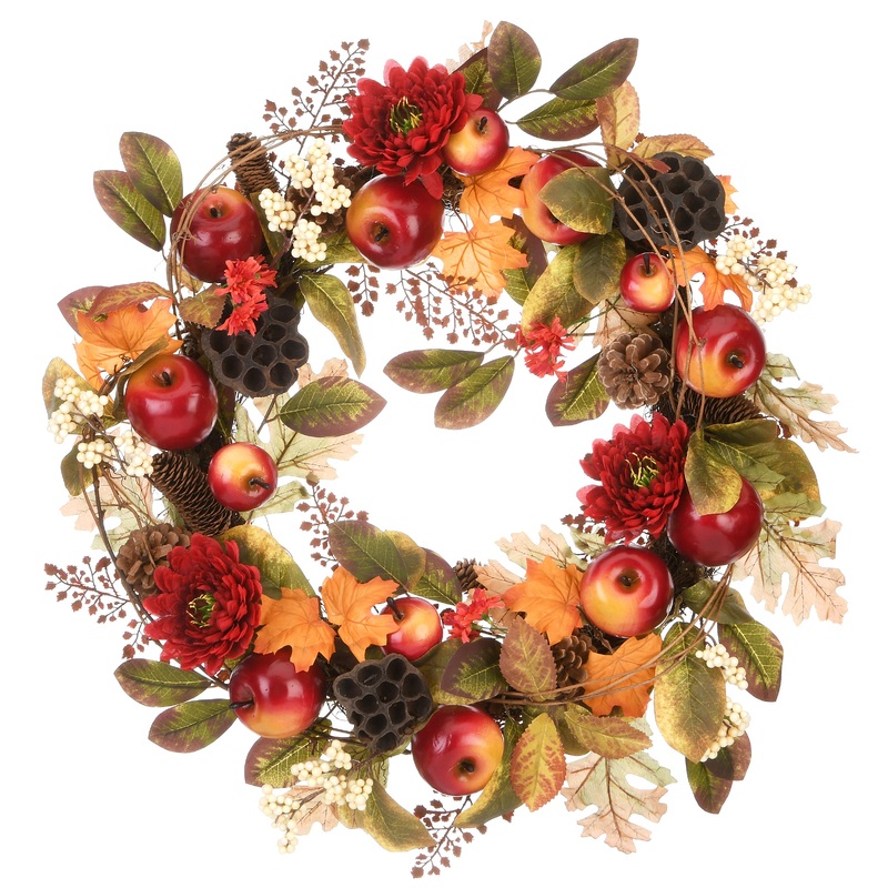 22 in. Fall Wreath with Pine Cones, Berry Clusters, Apples, Honeycombs, Maple Leaves