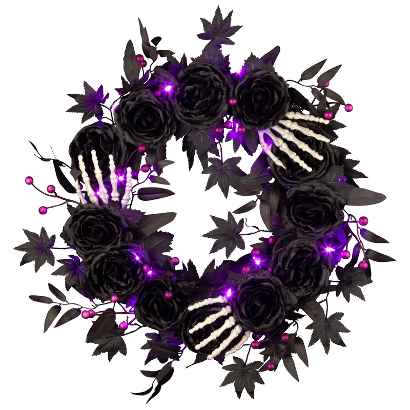 24 in. Halloween Bad to the Bone Wreath with LED Lights