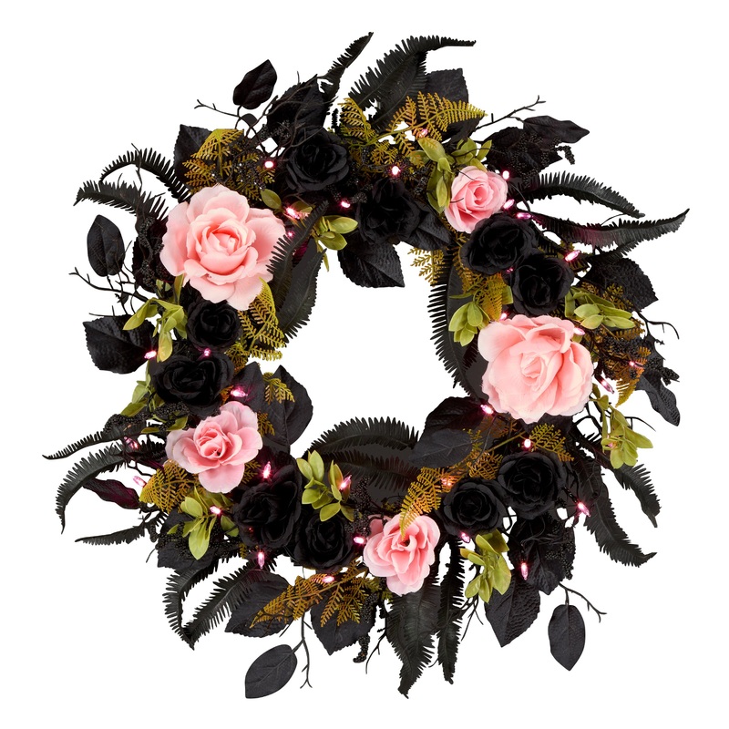 24 in. Halloween Cute and Creep Wreath and LED Lights