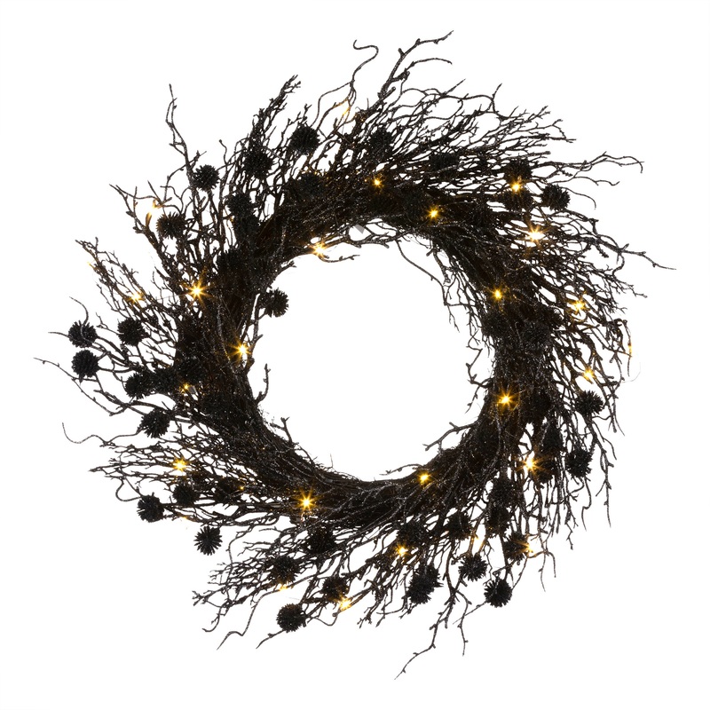 24 in. Pre-Lit Halloween Deadwood Twig Wreath with LED Lights