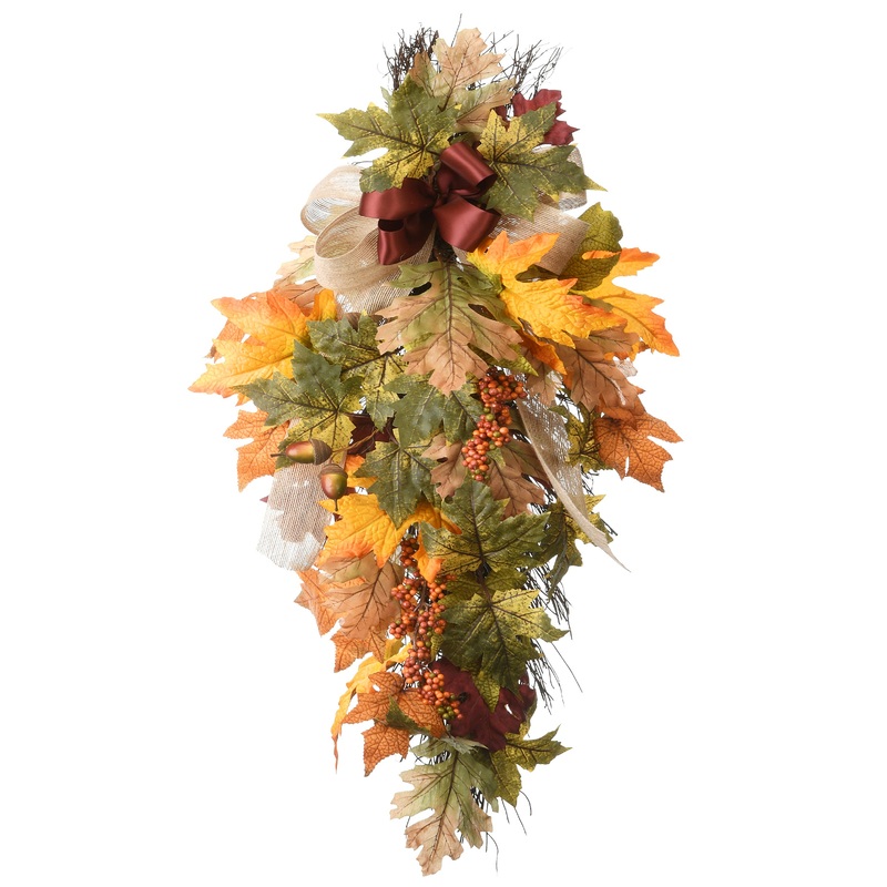 30 in. Fall Teardrop Decoration with Acorns, Berry Clusters, Maple Leaves